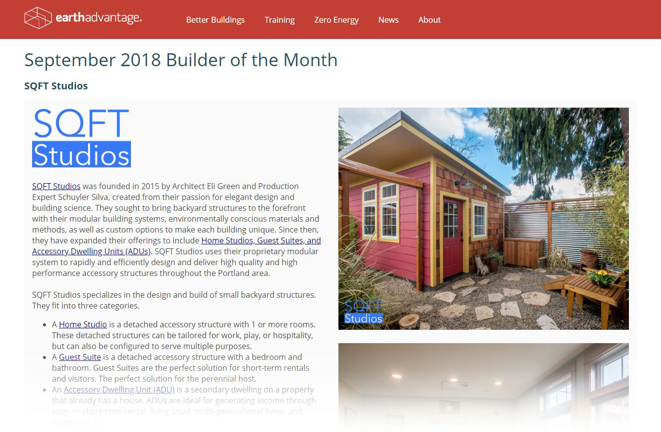 SQFT Studios: Earth Advantage Builder of the Month!